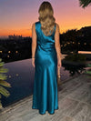 Satin Mermaid High Neck Maxi Wedding Guest Dresses with Side Slit