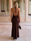 Satin Mermaid Halter Maxi Wedding Guest Dresses with Backless