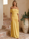 Jersey A-Line Off Shoulder Maxi Wedding Guest Dresses with Ruched
