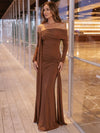 Jersey Sheath Off Shoulder Maxi Wedding Guest Dresses with Draped Side Sash