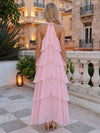 Chiffon A-Line Halter Maxi Wedding Guest Dresses with 3D Flowers