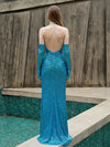 V Neck Mermaid Sequin Evening Dresses with Slit