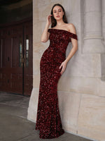 Off the Shoulder Mermaid Sequin Evening Dresses