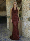 V Neck Mermaid Sequin Evening Dresses