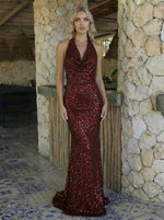 V Neck Mermaid Sequin Evening Dresses
