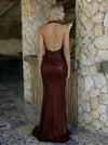 V Neck Mermaid Sequin Evening Dresses