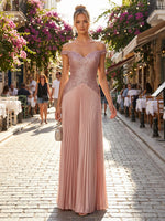 Chiffon A Line Off the Shoulder Sequin Evening Dresses
