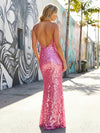 Spaghetti Straps Sequin Deep V Neck Mermaid Evening Dresses