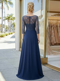 Jewel Neck Beaded Chiffon A Line Evening Dresses with Sleeves