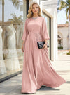 Satin Beaded Embroidered Jewel Neck Mother of the Bride Dresses with Sleeves