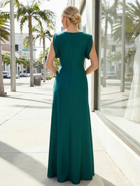 Crew Neck Satin Pleats Sheath Evening Dresses with 3D Flower