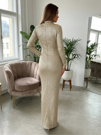 Sequin Bodycon High Neck Corset Evening Dresses with Long Sleeves