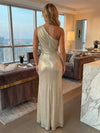 Metallic Satin A Line One Shoulder Pleats Evening Dresses Evening Gowns