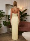 Sequin Sheath Chiffon Pleats Halter Evening Dresses Backless Party Gowns