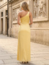Satin Sheath One Shoulder Side Slit Wedding Guest Dresses