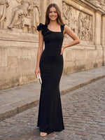 Satin Mermaid Asymmetric Neck Ruffles Formal Dresses