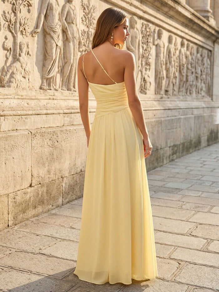 Chiffon A-Line One Shoulder Pleated Formal Dresses