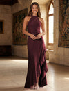 Satin Mermaid Halter Ruffles Formal Dresses