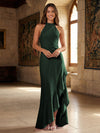 Satin Mermaid Halter Ruffles Formal Dresses