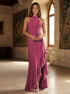 Satin Mermaid Halter Ruffles Formal Dresses
