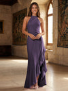 Satin Mermaid Halter Ruffles Formal Dresses