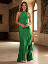 Satin Mermaid Halter Ruffles Formal Dresses