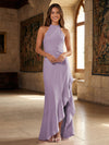 Satin Mermaid Halter Ruffles Formal Dresses