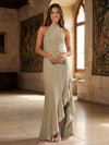 Satin Mermaid Halter Ruffles Formal Dresses