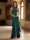 Satin Mermaid Halter Ruffles Formal Dresses