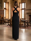 Satin Sheath Criss Cross Side Slit Formal Dresses