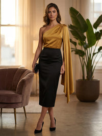 One Shoulder Satin Mermaid Tea Length Formal Dresses