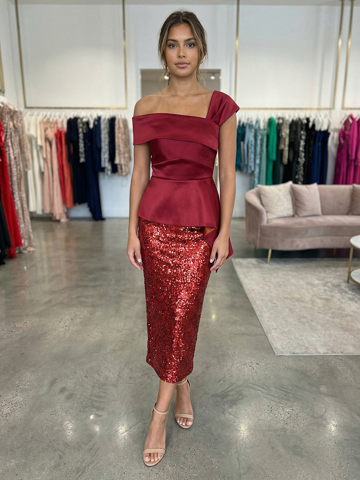 One Shoulder Mermaid Sequin Satin Formal Dresses