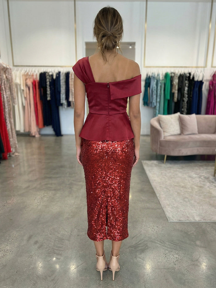 One Shoulder Mermaid Sequin Satin Formal Dresses