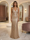 V Neck Sequin Mermaid Evening Dresses