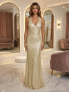 V Neck Sequin Mermaid Evening Dresses