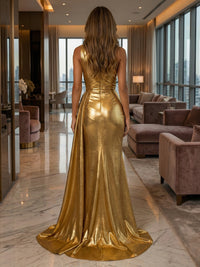 One Shoulder Satin Mermaid Evening Dresses with Wrap