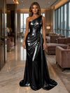 One Shoulder Satin Mermaid Evening Dresses with Wrap