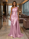 One Shoulder Satin Mermaid Evening Dresses with Wrap