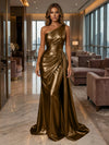 One Shoulder Satin Mermaid Evening Dresses with Wrap