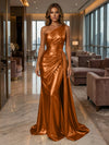 One Shoulder Satin Mermaid Evening Dresses with Wrap