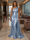 One Shoulder Satin Mermaid Evening Dresses with Wrap