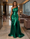 One Shoulder Satin Mermaid Evening Dresses with Wrap