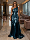 One Shoulder Satin Mermaid Evening Dresses with Wrap