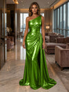 One Shoulder Satin Mermaid Evening Dresses with Wrap