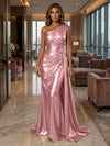 One Shoulder Satin Mermaid Evening Dresses with Wrap
