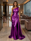 One Shoulder Satin Mermaid Evening Dresses with Wrap