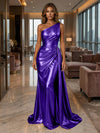 One Shoulder Satin Mermaid Evening Dresses with Wrap