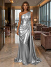 One Shoulder Satin Mermaid Evening Dresses with Wrap