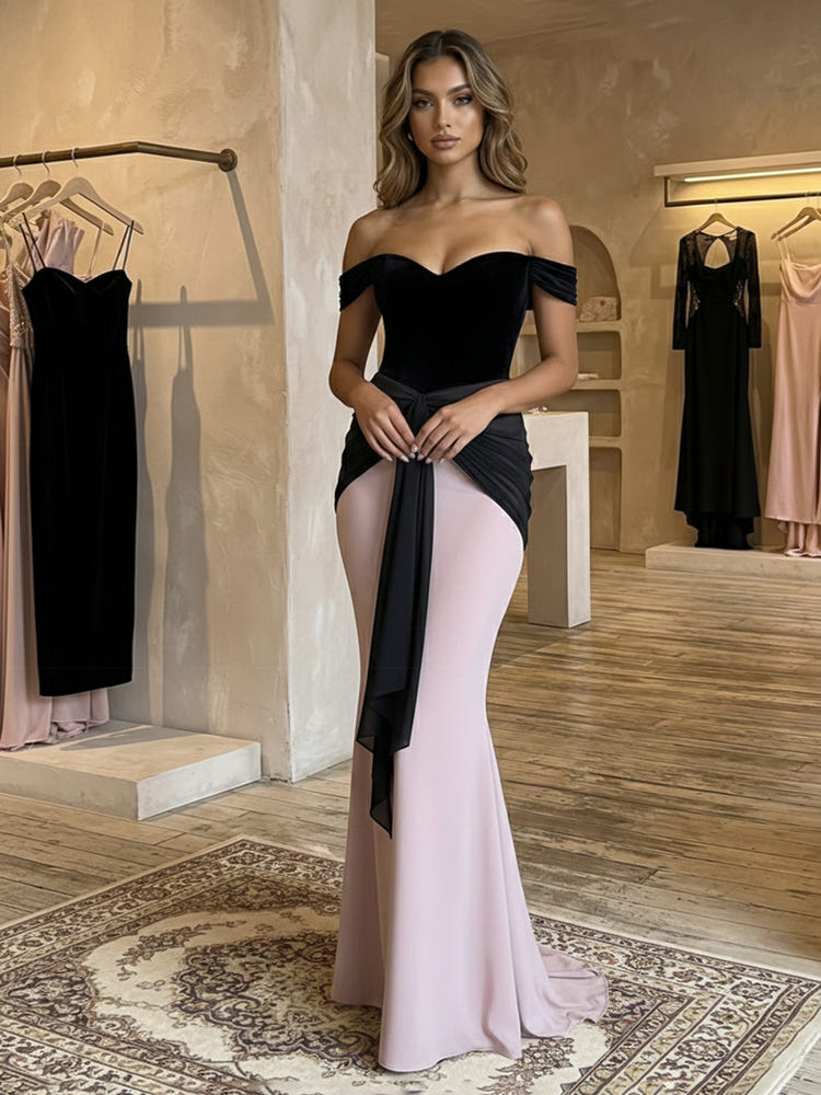 Off the Shoulder Velvet Satin Mermaid Evening Dresses