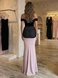 Off the Shoulder Velvet Satin Mermaid Evening Dresses
